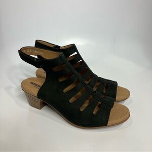 Clarks Valerie Shelly heeled sandals black leather open toe women’s size 7.5